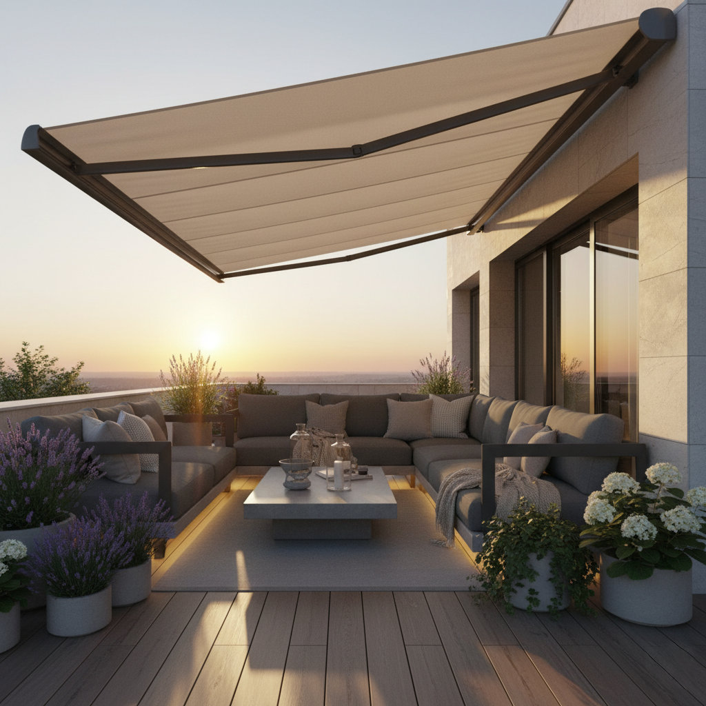 Sonnenuntergang Balkon mit Markise
