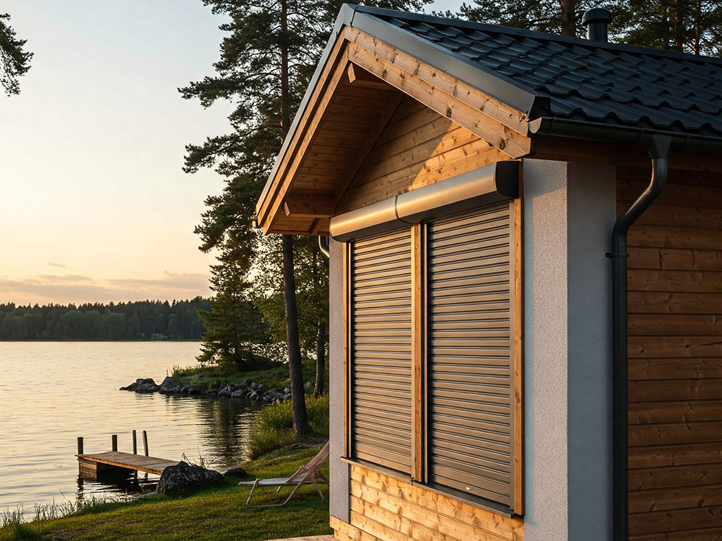 Haus am See mit Rollladen